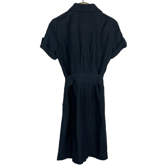 ARMANI COLLEZIONI LINEN BUTTON DOWN BELTED SAFARI STYLE BLACK SHIRT DRESS - Picture 5 of 15